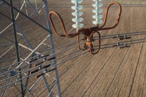 Zoomed in photograph of an electricity pylon component